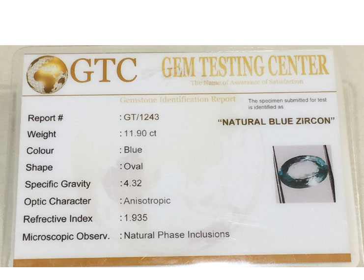 13.25 ratti (11.90 ct) Natural Blue Zircon